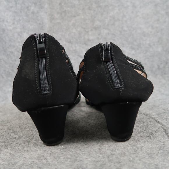 Dress Sandals Womens 9 Shoes Wedge Heel Zip Open Toe Strappy Black Classic - Picture 5 of 11